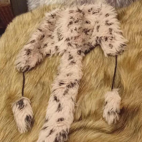 Faux Fur Spirit Hood Style Hat | Snow Leopard | Festival Rave - Picture 2 of 2